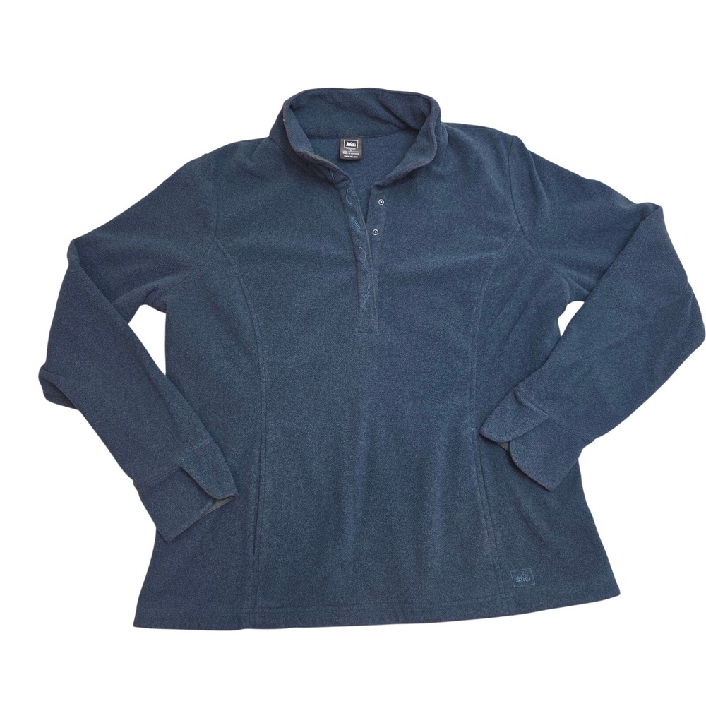 REI Womens Fleece Pullover Navy Blue Snap Neck Jacket Size Large 0811